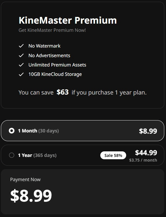 KineMaster: Pricing & plans
