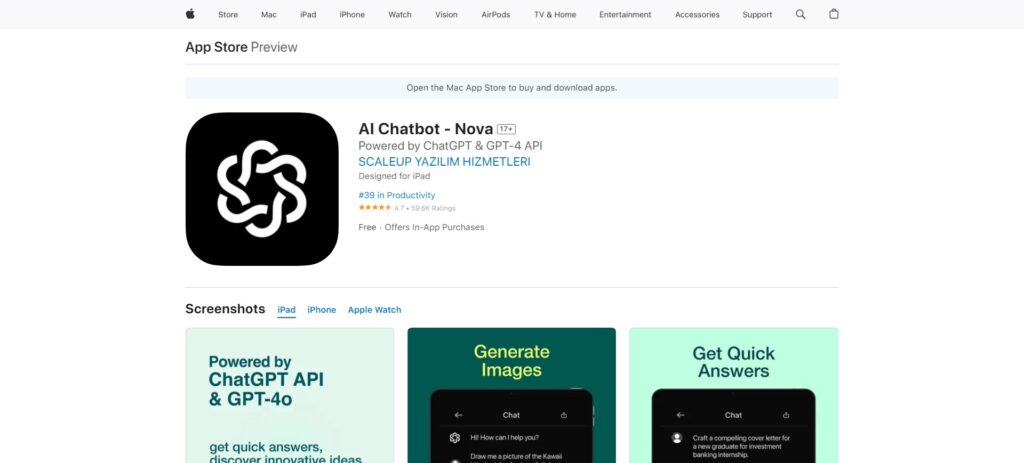  nova Ios App For Chat Gpt