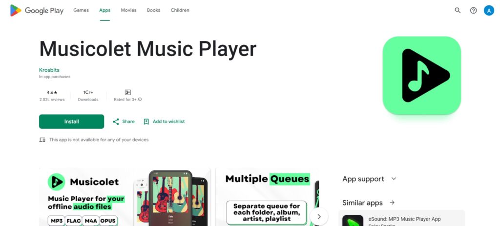 10. Musicolet (offline music player)